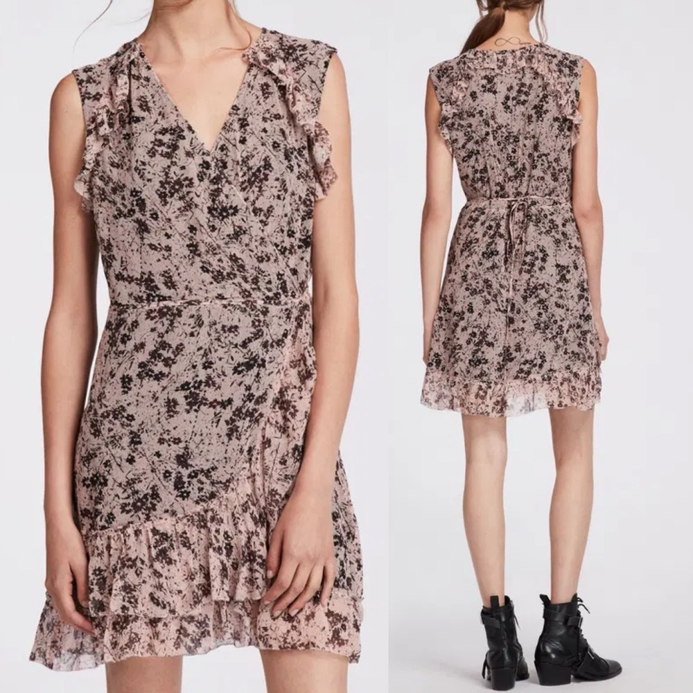 ALLSAINTS Priya Petal Floral Mini Silky Wrap Dress \\ L